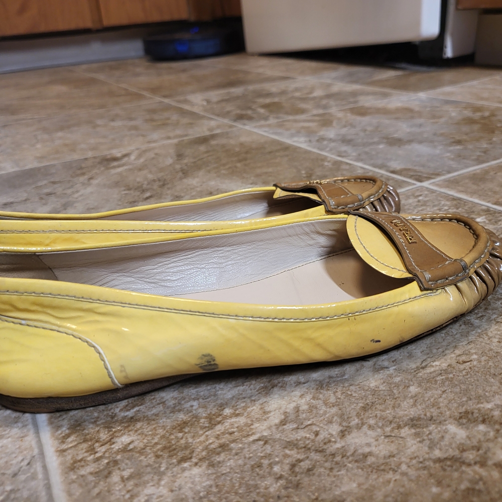 Prada Women's Yellow and Brown Loafers